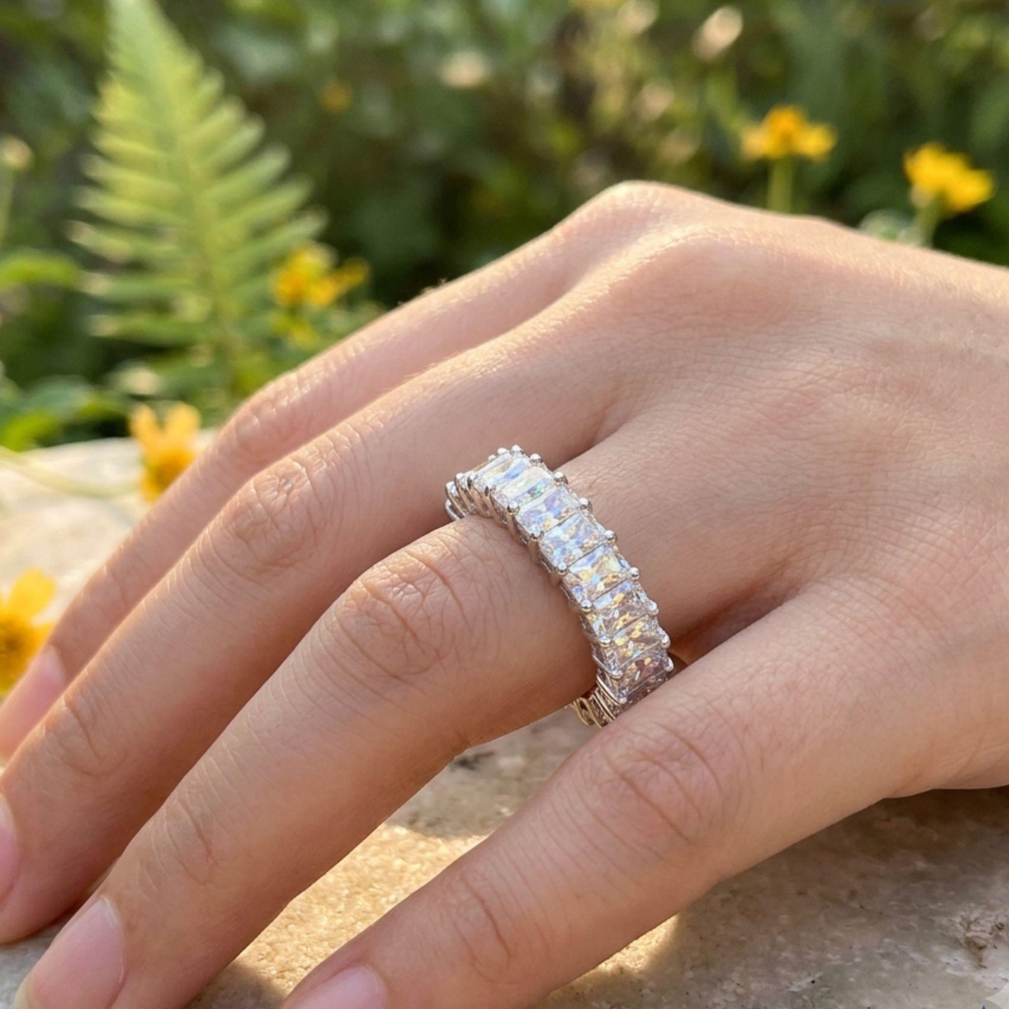 Radiant Cut Moissanite Eternity Band | Women's Bridal Wedding Ring | VVS1 D Color | 14K Gold Option