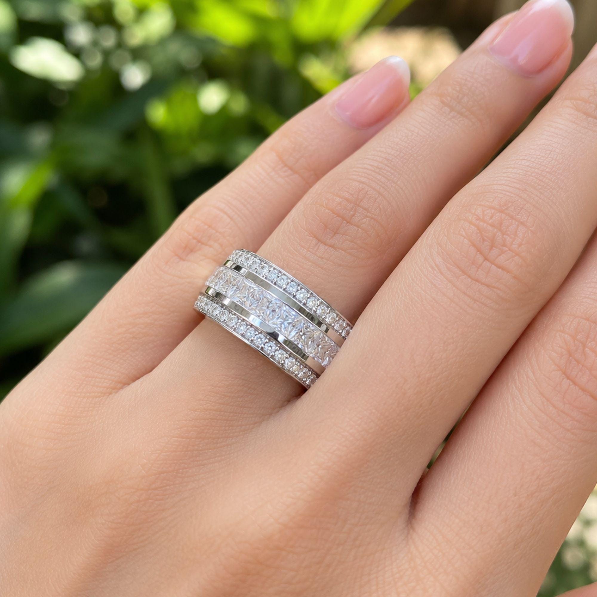 Princess Cut Lab Grown Diamond Eternity Band | Three Row Wedding Ring 2.30 CTW | CVD Diamond | Stackable Bridal Anniversary Band Gift