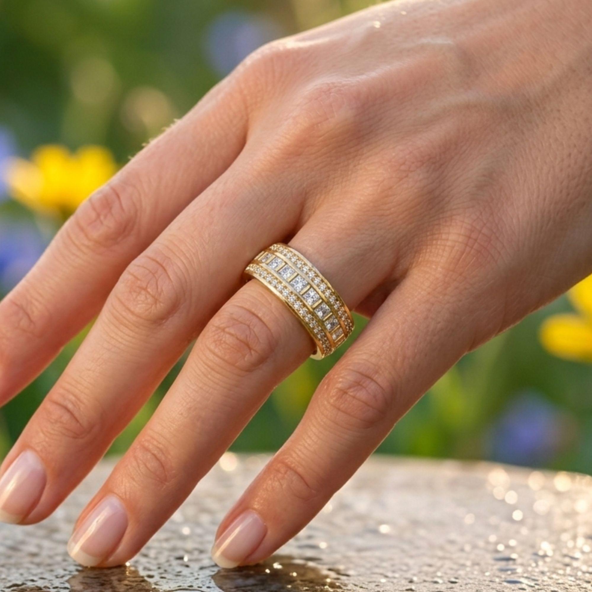 3.40ctw Princess Cut Moissanite Eternity Band | D Color VVS1 | 925 Sterling Silver & 14K Gold Wedding Band | Stackable Anniversary Ring
