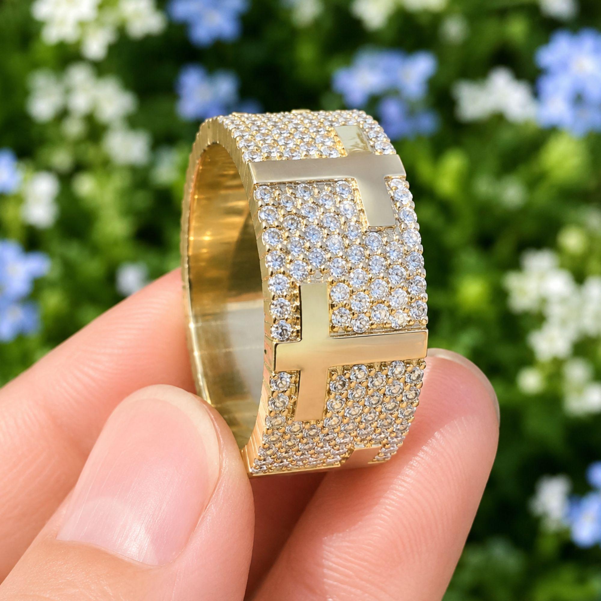 Lab Grown Diamond Mens Cross Ring: Wide Eternity Band, Hip Hop Style