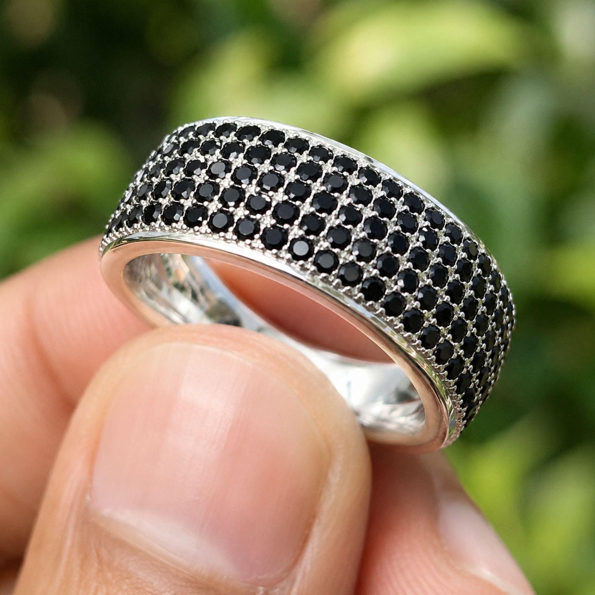 Black Moissanite Eternity Band: Sterling Silver Wedding Ring