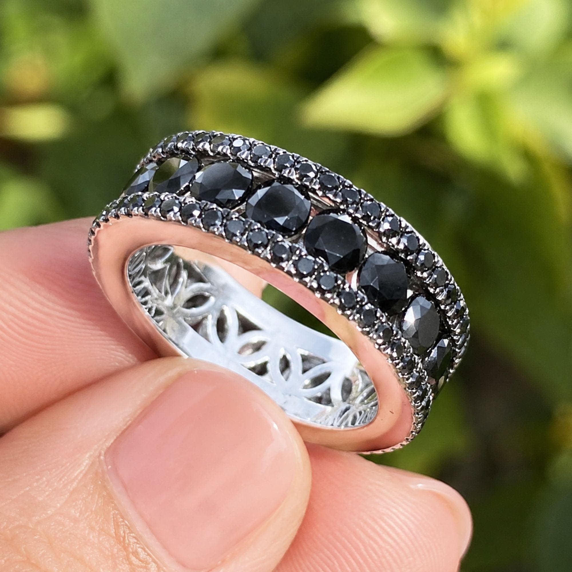 Black Moissanite Eternity Band: Sterling Silver Anniversary Ring