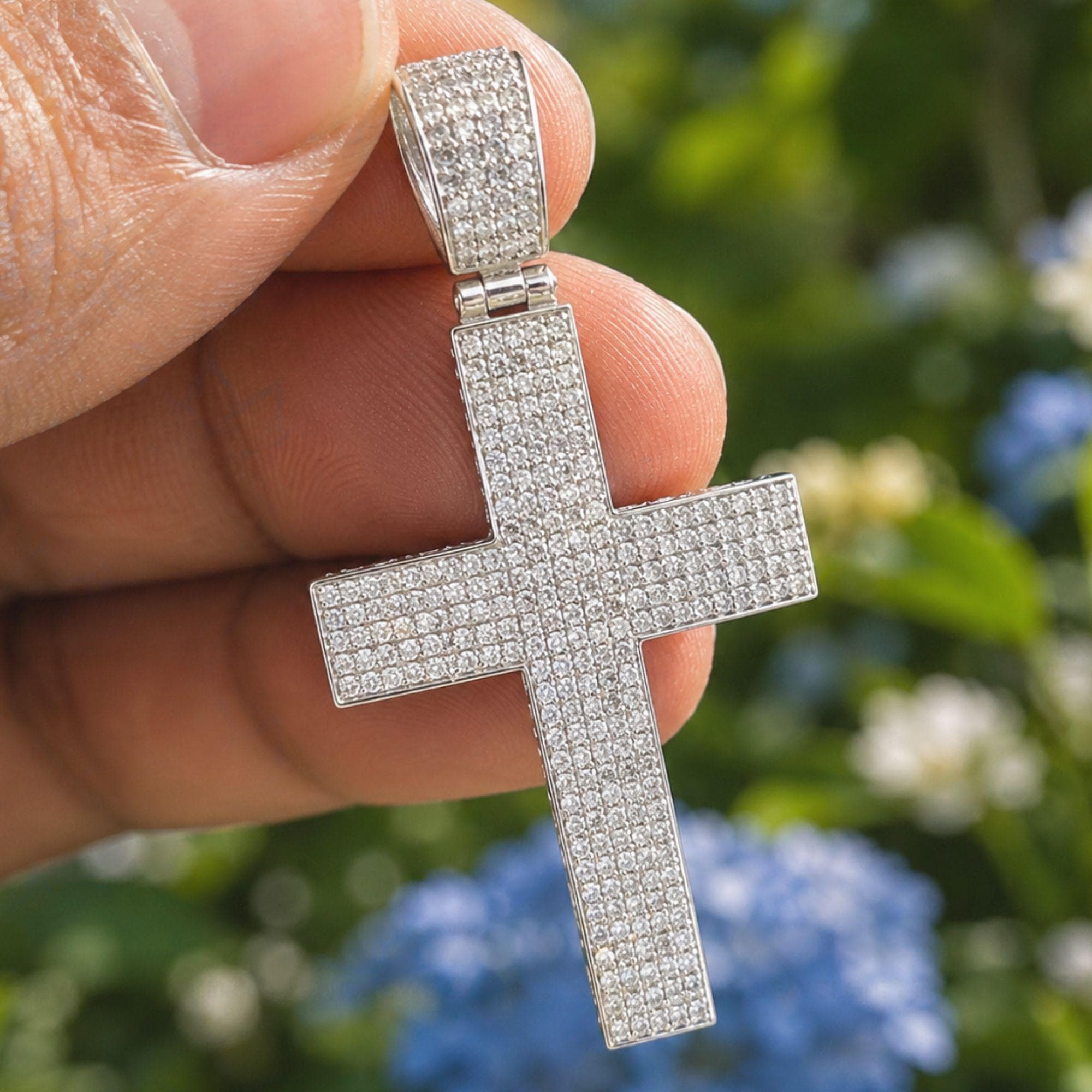 Moissanite Cross Pendant: Sterling Silver Pave Jesus Necklace