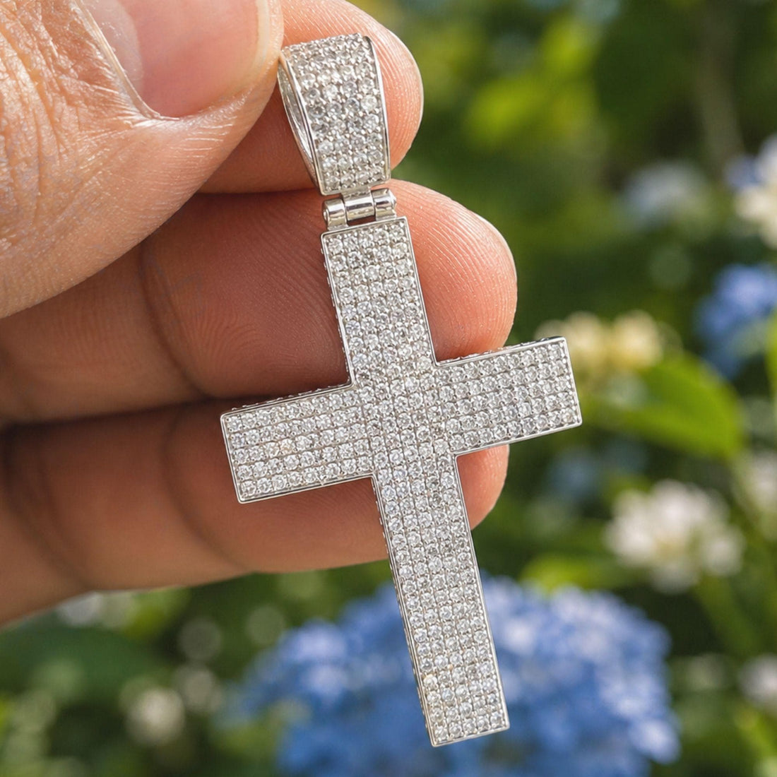 Moissanite Cross Pendant: Sterling Silver Pave Jesus Necklace