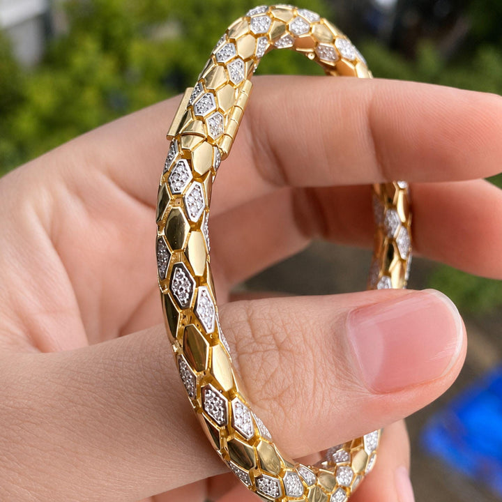 Moissanite Tennis Bangle Bracelet, VVS1 D Color 14K Gold Plated 925 Sterling Silver, Unisex Stackable Gift for Women Men, Wedding Gift