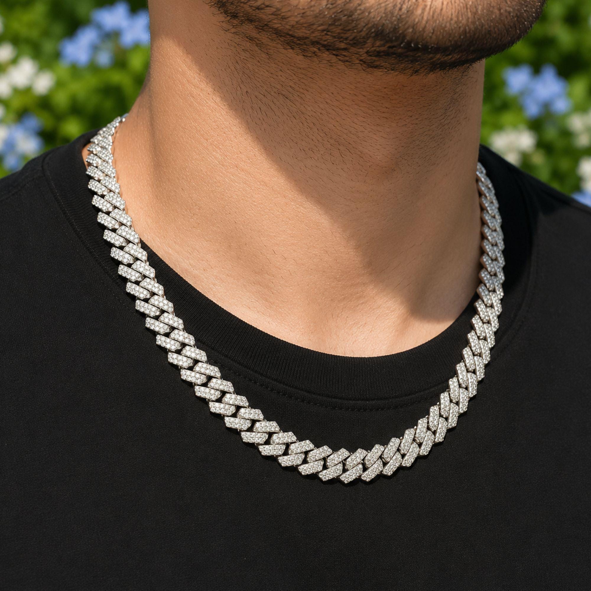 Iced Out Lab Diamond Cuban Necklace: 925 Silver Miami Chain