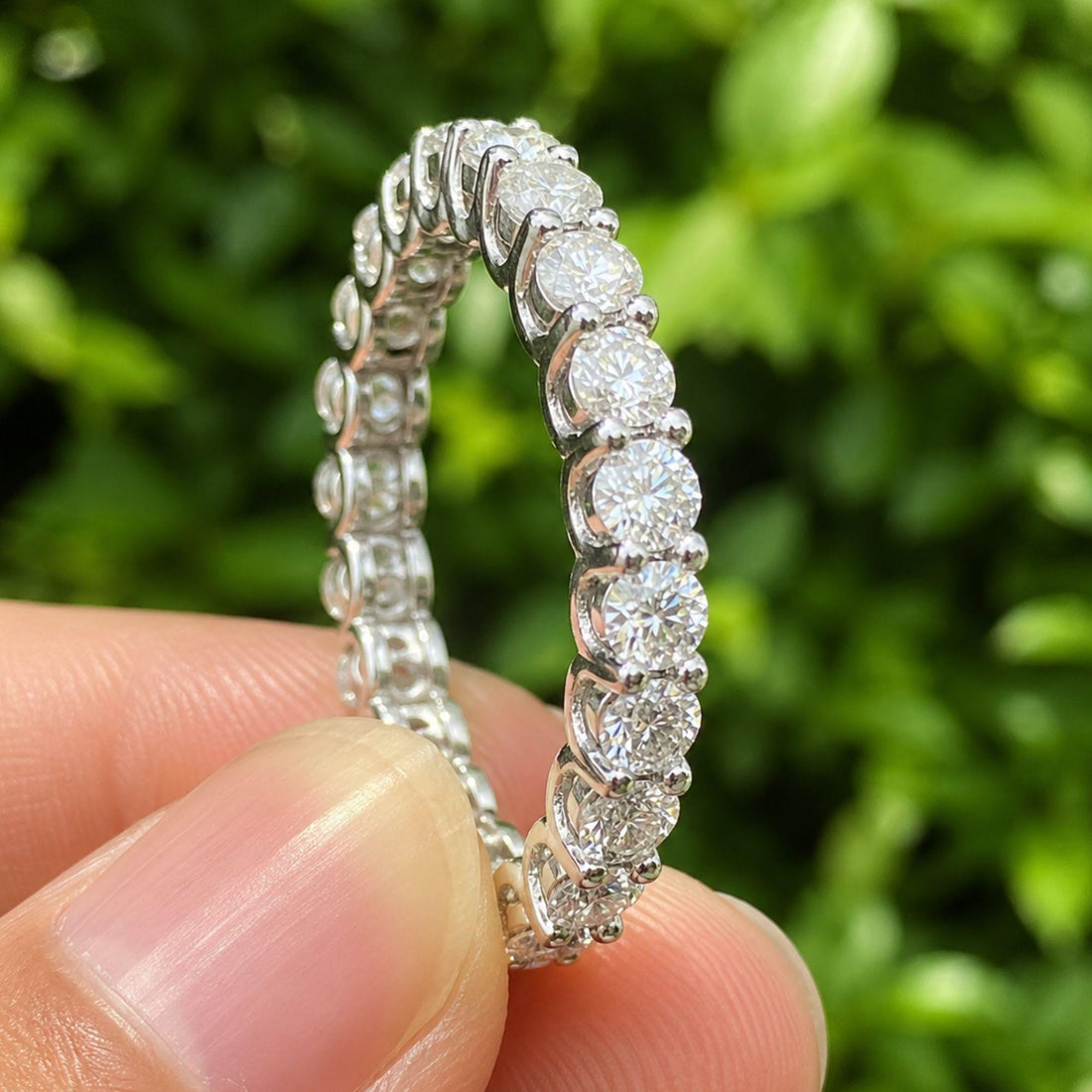 14k White Gold Lab Grown Diamond Eternity Band: Round Cut Bridal Ring