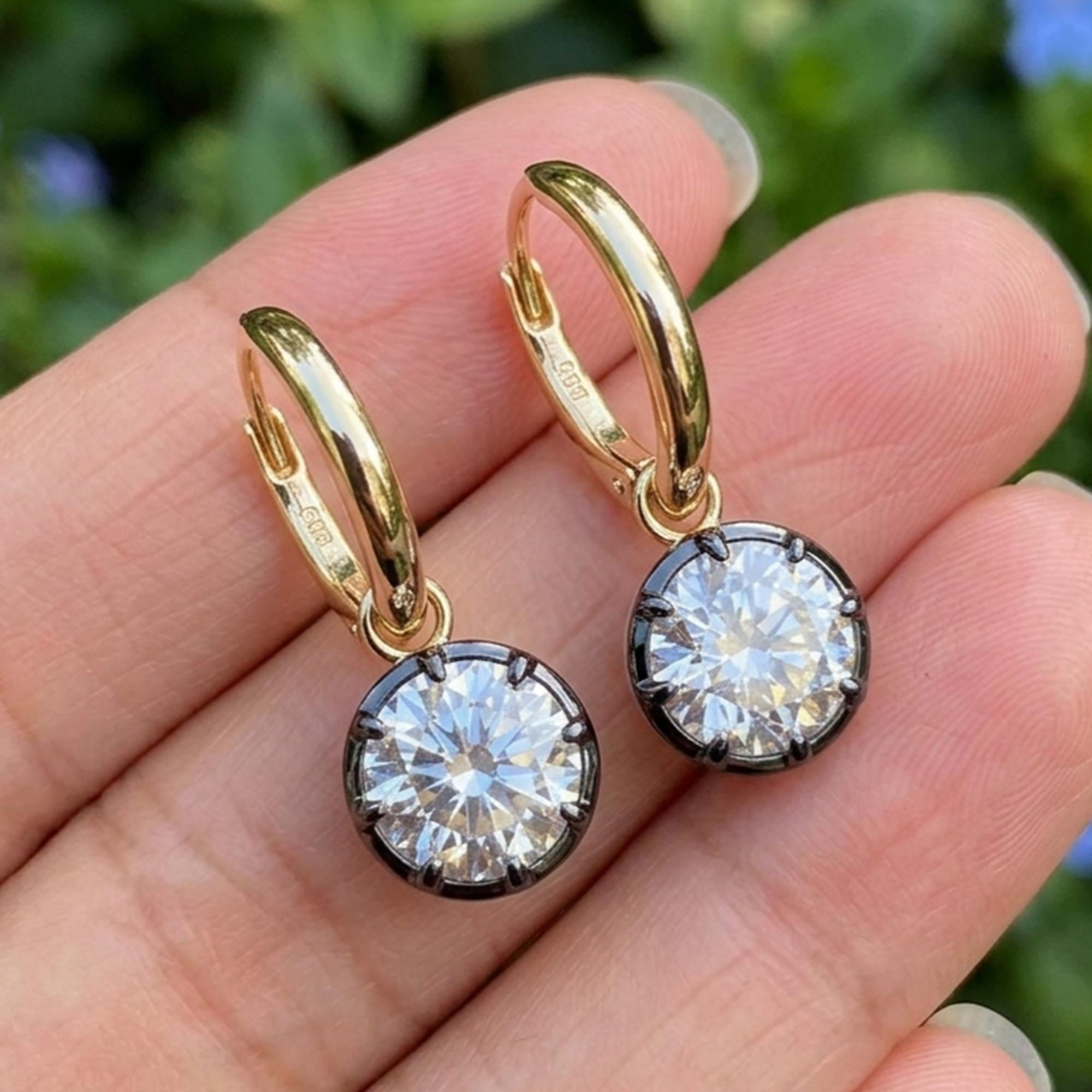 Georgian Cut Down Diamond Hoop Earrings, Victorian Bezel Moissanite Gypset Hoops, Antique Button Back Style