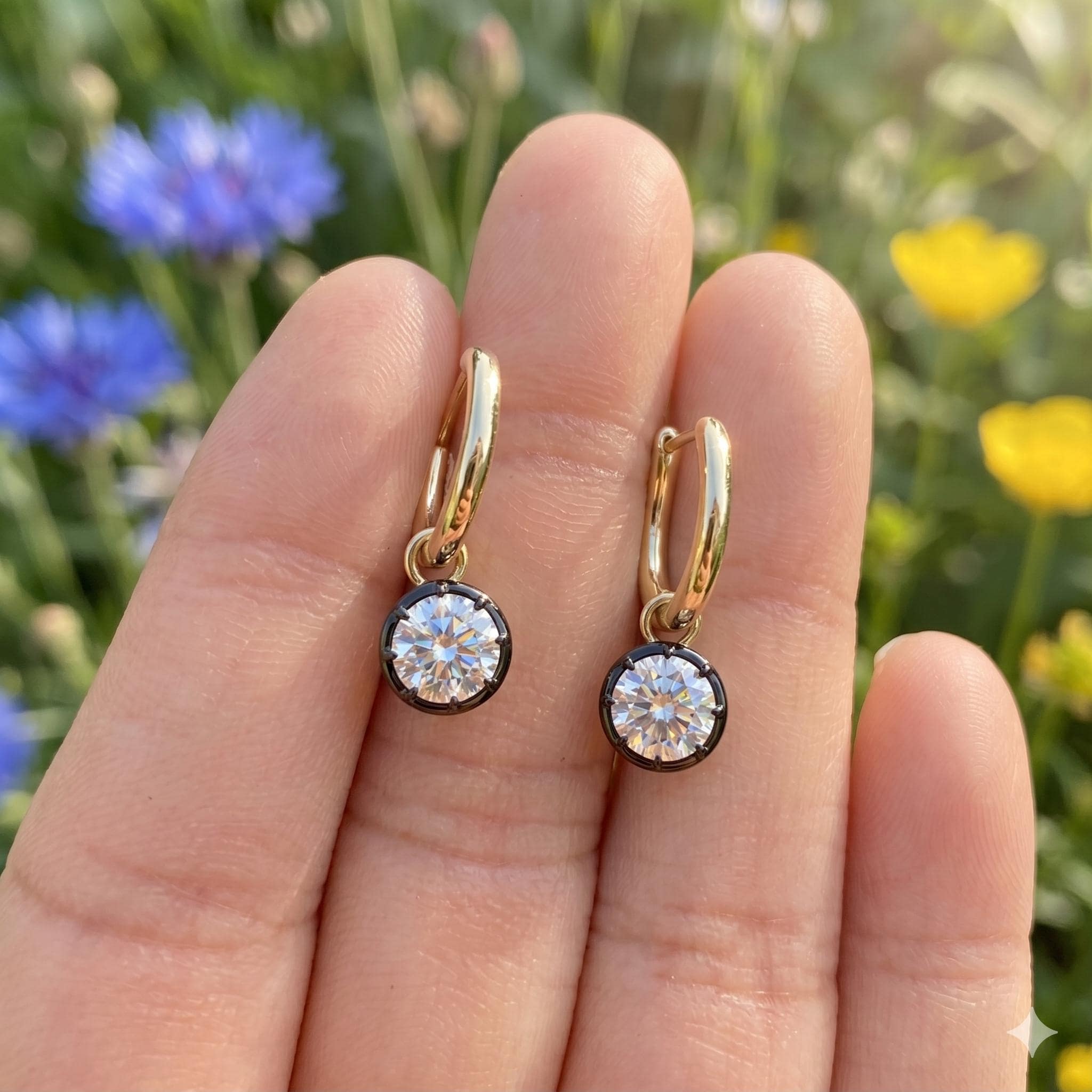 Victorian Moissanite Gypset Hoops | Antique Diamond Style Earrings Georgian Cut Down Diamond Hoop Earrings, Antique Button Back Style