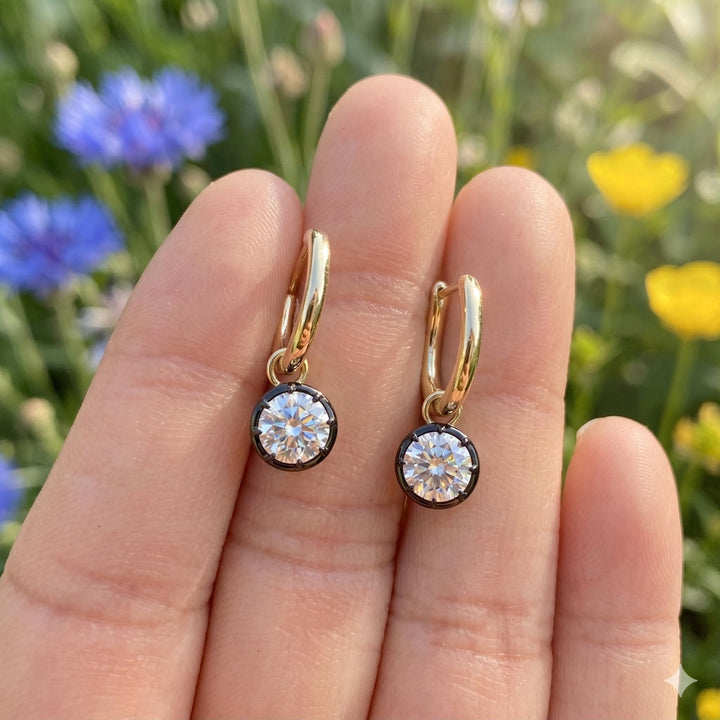 Victorian Moissanite Gypset Hoops | Antique Diamond Style Earrings Georgian Cut Down Diamond Hoop Earrings, Antique Button Back Style