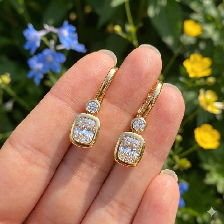 Elongated Cushion Cut Drop Hoop Earrings, Lab Grown Diamond Huggie Earrings, Teardrop Bridal Earrings, Gift for Her