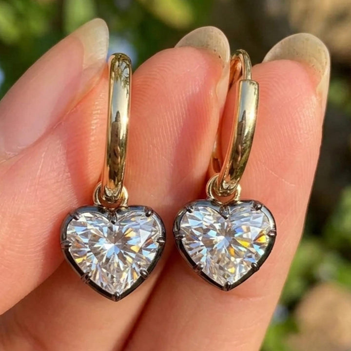 Georgian Cut Down Button Back Heart Earrings | Lab Diamond, Moissanite Hoops